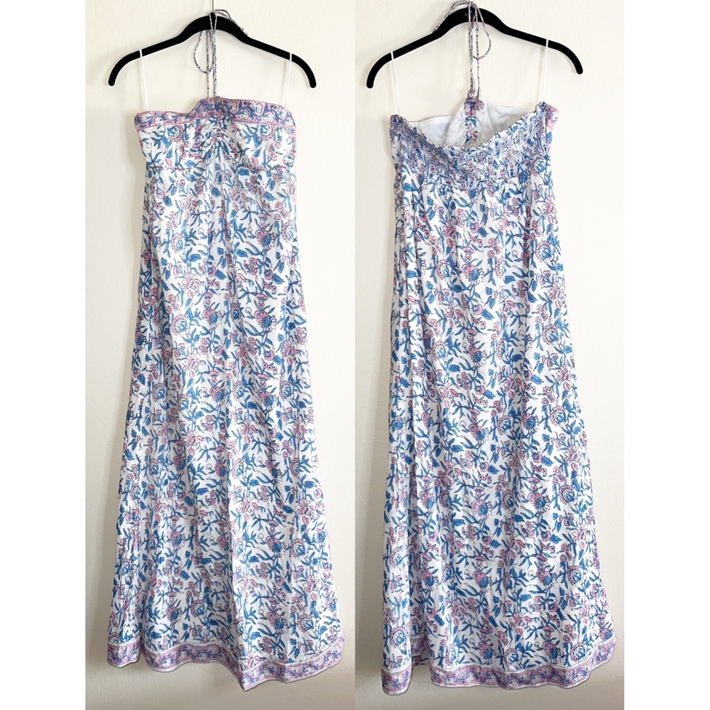 SAYLOR blue and pink lotus floral Topanga tie neck maxi dress M NEW